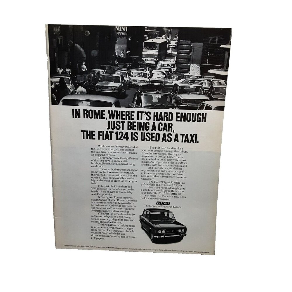 1972 Fiat 124 Car In Rome Used As A Taxi Original Print ad 70s